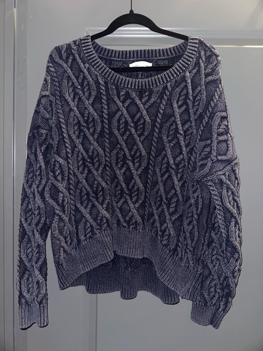 Lucky Brand Washed Navy Cable Knit Crew Sweater